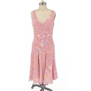 Dressbarn Floral Silk Midi Dress Pink 14 preppy wedding classic resortwear